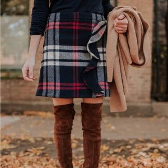 J. Crew navy plaid ruffle mini skirt in double serge wool - Picture 3 of 5